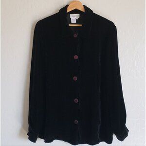 Coldwater Creek Black Velvet Burgundy Button Up Top Size XL Vamp Goth Whimsigoth